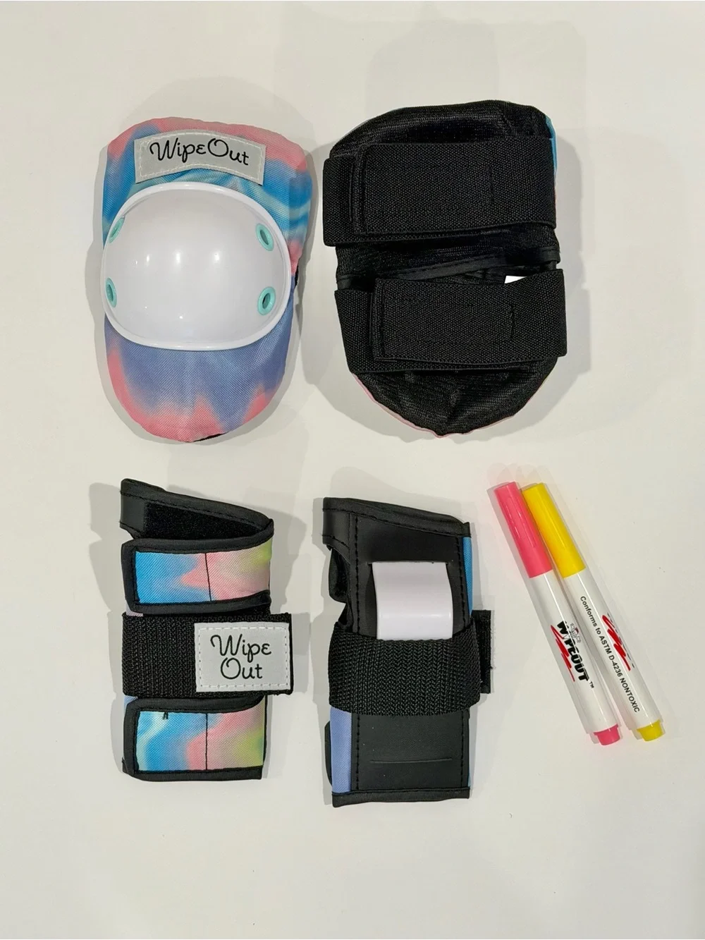 WipeOut Dry Erase Tie-Dye Kids Elbow & Wrist Pad-Biking Skating Protect Gear 5+